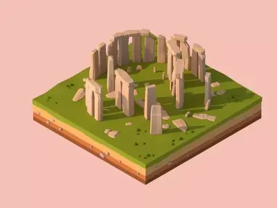 Cartoon Lowpoly Stonehenge Landmark Low-poly 3D model