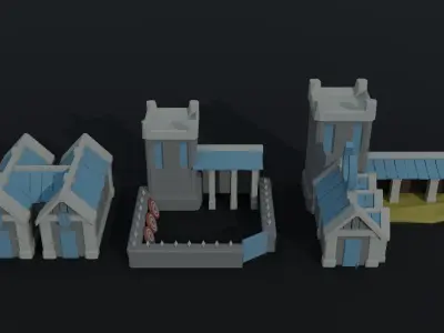 Cartoon fantasy light city asset Polygonal Style Low-poly 3D model