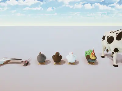 Stylized Farm Animals Kit Rigged with Shape Keys Low-poly 3D model