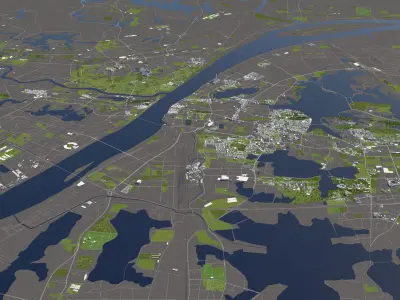 Wuhan China 50x50km 3D City Map  3D model