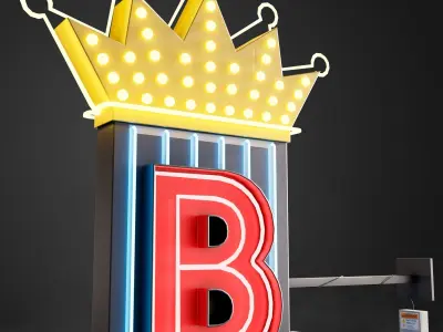 Neon sign Club in 3 types Low-poly 3D model