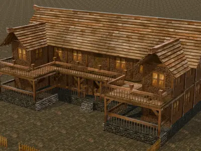 old medieval village house low poly 3d Low-poly 3D model