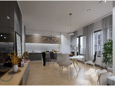 Apartment-Living and Dining Scene 3D model