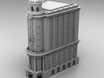 Hotel building with clock tower 3D print model