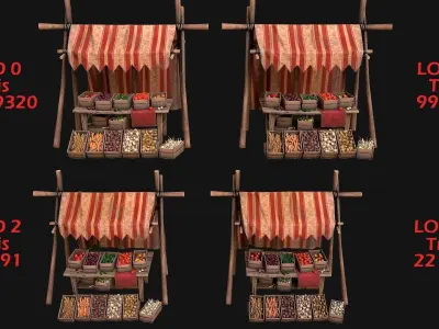 Medieval Market Stalls Tent Pack Fruit and Vegetable  Low-poly 3D model