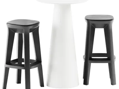 Table Fura and Frozen Square Stool by Plust 3D model