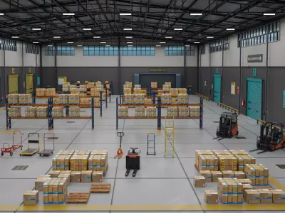 Logistic Cargo Warehouse Detailed Interior and Exterior All PBR  Low-poly 3D model