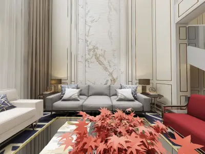 living room with dining room 3D model14 3D model