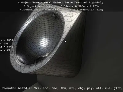 Metal Urinal Basin Textured High-Poly Version 3D model