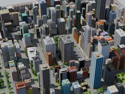 City Downtown Skyscraper Street Low-poly 3D model