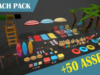 BEACH PACK - CARTOON STYLIZED Low-poly 3D model