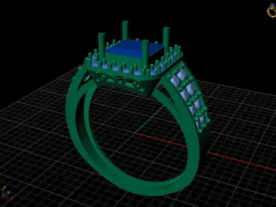 Women Ring 3 light weight princesscut halo ring 3D print model