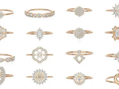 299 Light Minimalist Diamond Rings Collection 3D Model Pack