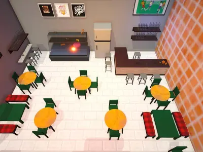 Cafe Interior Pack - Cartoonish Cafe 3D model