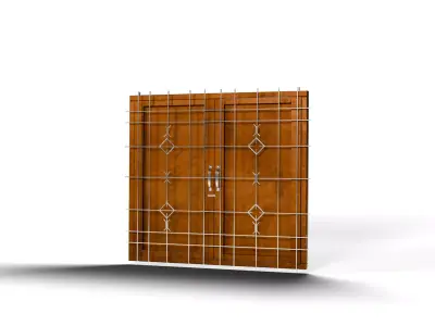 Modern wooden window with steel security grill Low-poly 3D model