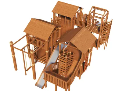Playground two wooden play structures 3D model