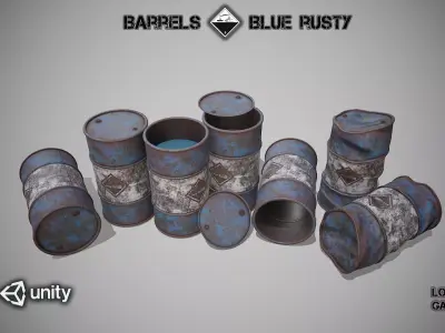 Barrels blue rusty Low-poly 3D model
