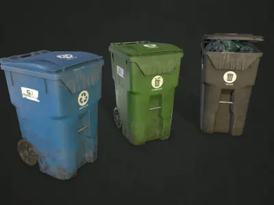Plastic Trash Bin with Garbage Bags Low-poly 3D model