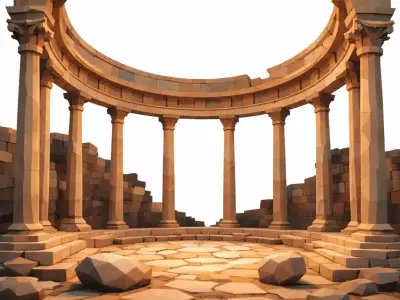 Ancient Stone Temple Ruins  Low-poly 3D model