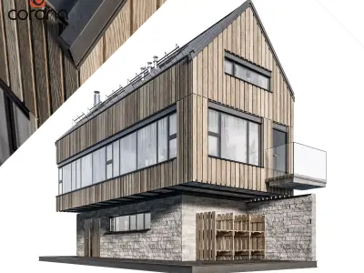 Modern house 07 at night 3D model