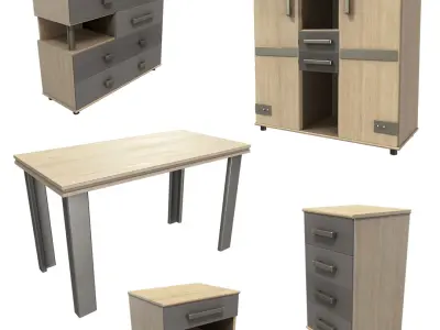 Teen Bedroom Furnitures Low-poly 3D model