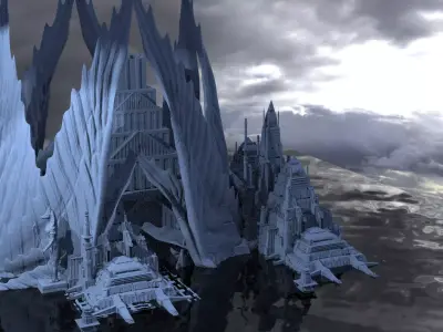 Elven Angel Crown Tower base With City 3D model