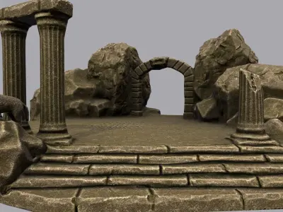 Temples stone structure with steps and pillars Low-poly 3D model