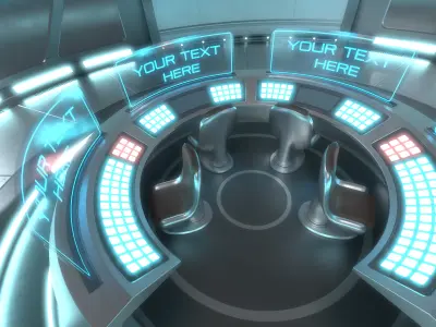 Lowpoly Scifi Interior corridor and control room 3D model