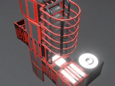 Futuristic Ladders Red Painted Metal Low-poly 3D model