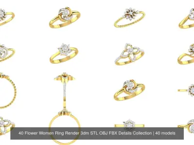 40 Flower Women Ring Render 3dm STL OBJ FBX Details Collection 3D Model Pack