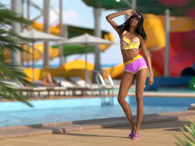 Beach Style Light Skin Young Black Woman Rigged for Modo 3D model