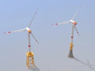 Offshore Wind Turbines Farm Low-poly 3D model