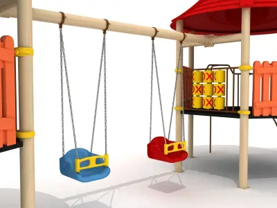  Hexagon Metal Kid Playground with Swings 3D model