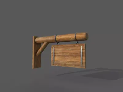 Wooden Signboard Low-poly 3D model