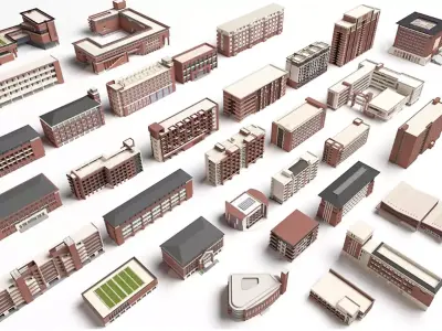 Architecture house backdrop residential  office building city 3D model 5