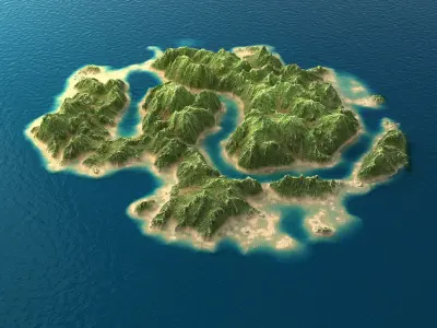 Tropical Island Terrain 2 Low-poly 3D model