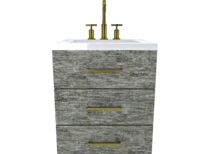 Vanity-005B bathroom vanity with two drawers and gold faucet 3D model