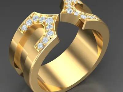 Light Gold Diamond Men Ring 2MR038 3D model