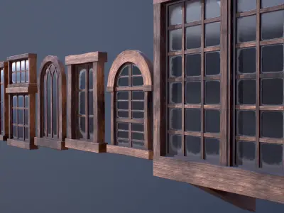 Medieval Windows Pack Low-poly Game-ready Low-poly 3D model