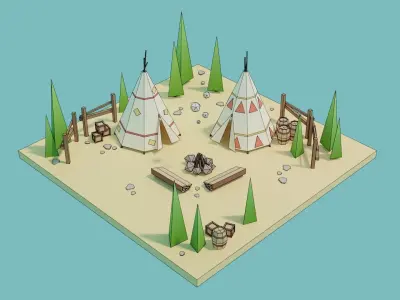 Isometric Traditional Indian Teepee Low-poly 3D model