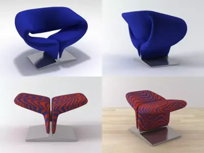Ribbon chair with stripes 3D model