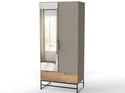 Modern Mirrored Wardrobe Armoire FlatPack 3D model