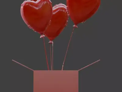 Valentine s Heart Balloon Gift Box Low-poly 3D model
