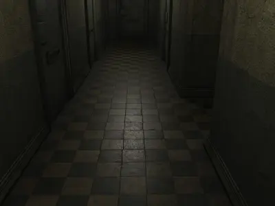 Low Poly Insane Asylum Corridor With PBR Materials Low-poly 3D model