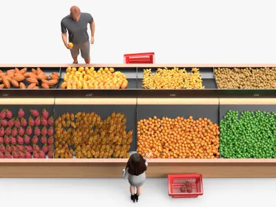  People Near Counter with Fresh Fruits 