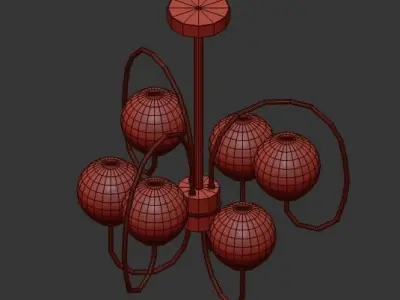 SCARLETT gold chandelier with five glass globes 3D model