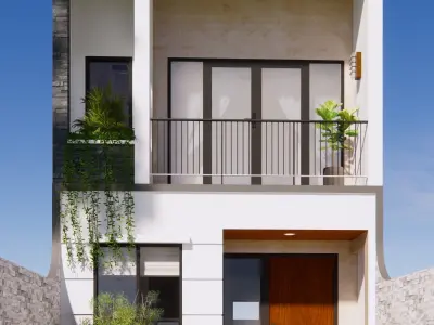 Two-story house  Low-poly 3D model