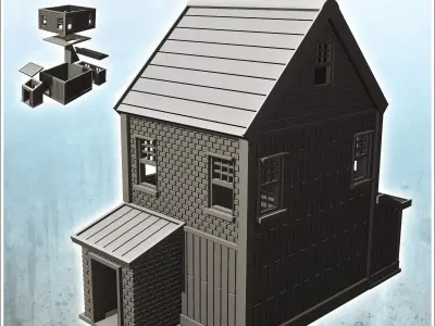 Brick house with entrance annex 1 - Modern WW2 WW1 World War Dia 3D print model