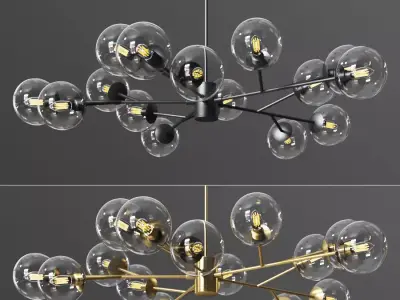 Orion 15 Light Pendant in Gold Black 3D model