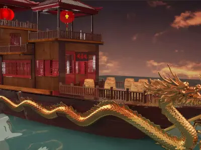 Chinese ancient dragon  house boat 3D model